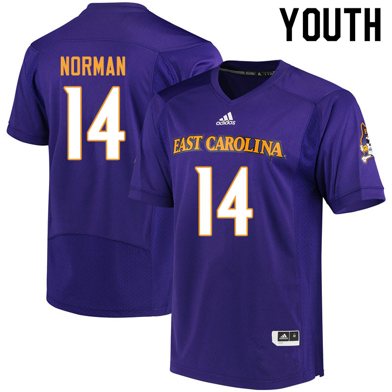 Youth #14 Caiden Norman ECU Pirates College Football Jerseys Sale-Purple - Click Image to Close